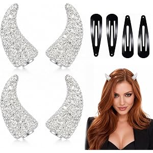 4Pcs Magnetic Rhinestone Devil Horns Hair Accessories for Halloween Cosplay | A Coordinated Pair Adds Eye Catching Sparkle to