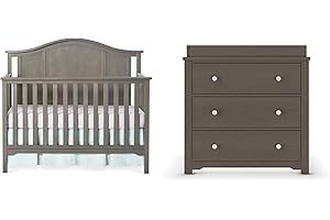 Child Craft Cottage Arch Top Crib and Dresser Nursery Set, 3-Piece, Includes 4-in-1 Convertible Crib, 3 Drawer Dresser, and Changing Table Topper, Grows with Your Baby (Dapper Gray)