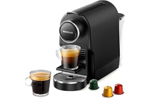 beanglass Espresso Pod Machine Compatible with NS Original Capsules, 20 Bar Compact Coffee Maker with Removable Water Tank for Cappuccino, Latte, Black