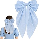 8 Inch Hair Bows Barrettes for Women & Girls Large Satin Bow Hair Clip with Long Tail - Elegant Hair Ribbon for French Stylish Looks -Chic Soft Cloth Oversized Bows Hair Accessories (Blue)