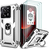 Redmi K60 Ultra Case, Xiaomi 13T Pro Case, Xiaomi 13T Case, with [3X Tempered Glass Screen Protector], Built-in Ring Kickstand Shockproof Defender Armor Dual Layer Hybrid TPU Plastic Case - White