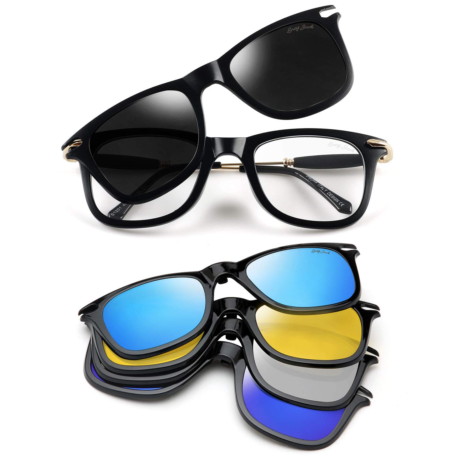 Buy GREY JACK Metal Spectacle Frame with 5Pcs Polarized Clip