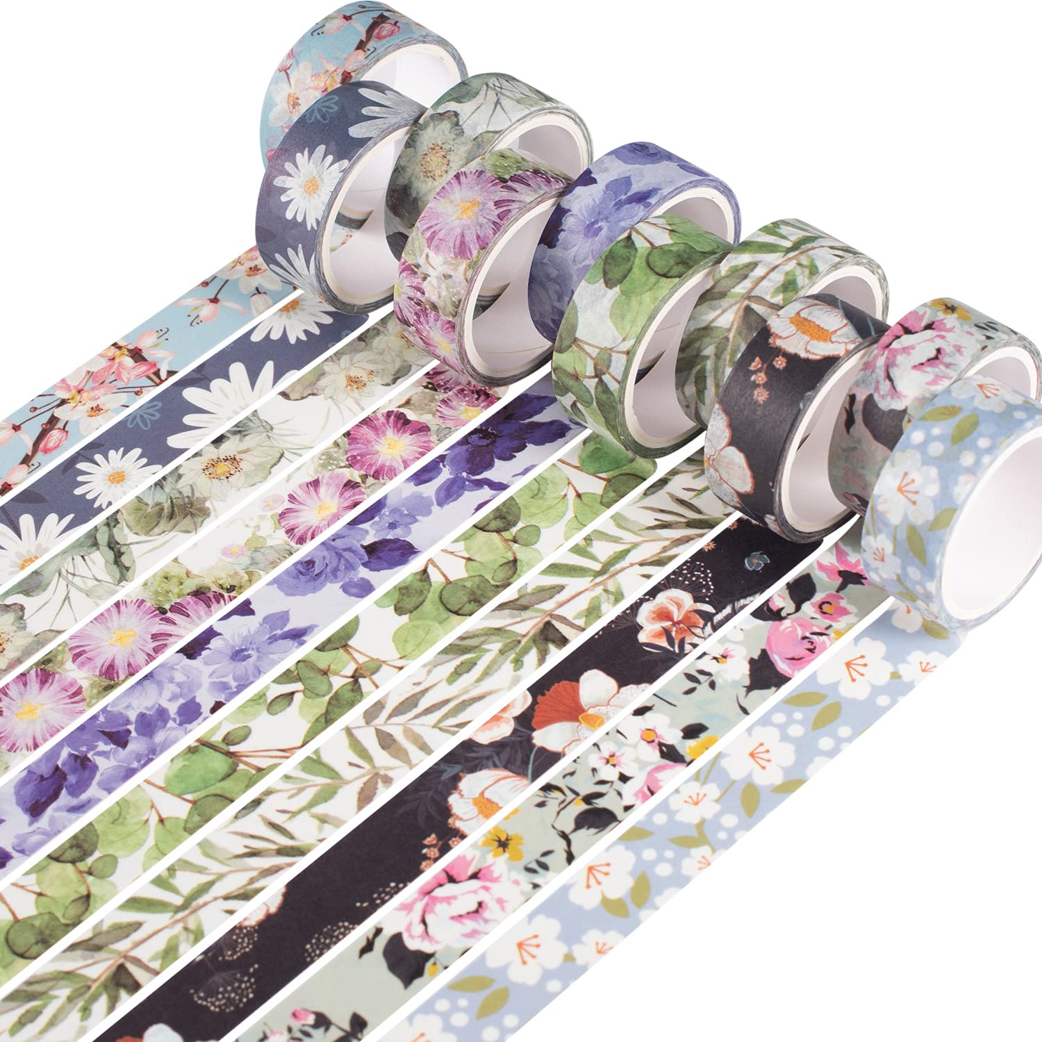 YUBX Flower Washi Tape Decorative Paper Masking Tape for Scrapbooking DIY Craft (Cold Tone)