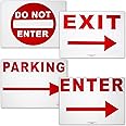 Traffic Sign Kit with Stands - DO NOT ENTER, PARKING, ENTER and EXIT Arrow Yard Signs Bundle for Traffic Control - Includes Four 24-inch x 18-inch UV 2-Sided Yard Signs + Four 24-inch Tall Wire Stakes