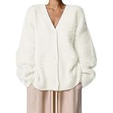 Bnigung Fuzzy Cardigan Sweaters for Women V Neck Button Down Fluffy Knit Sweater Long Sleeve Cardigan Sweater Coat 2025