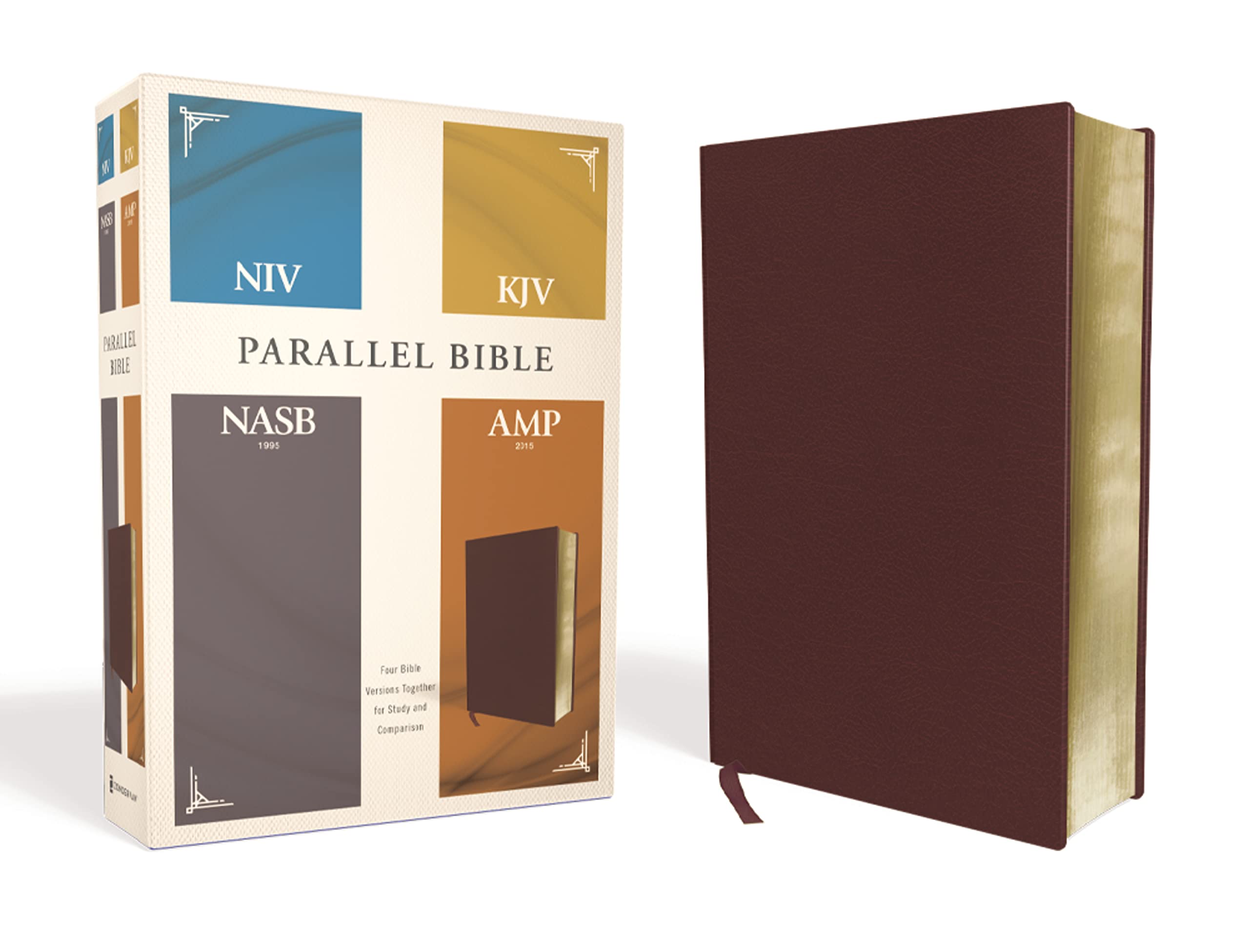 NIV, KJV, NASB, Amplified, Parallel Bible, Bonded Leather, Burgundy: Four Bible Versions Together for Study and Comparison NIV, KJV, NASB, Amplified, Parallel Bible, Bonded Leather, Burgundy: Four Bible Versions Together for Study and Comparison Bonded Leather