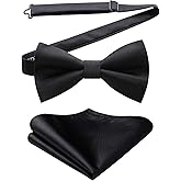 HISDERN Mens Bow Ties Solid Color Pre Tied Bowtie and Pocket Square Set Classic Formal Tuxedo Bowties for Wedding Party