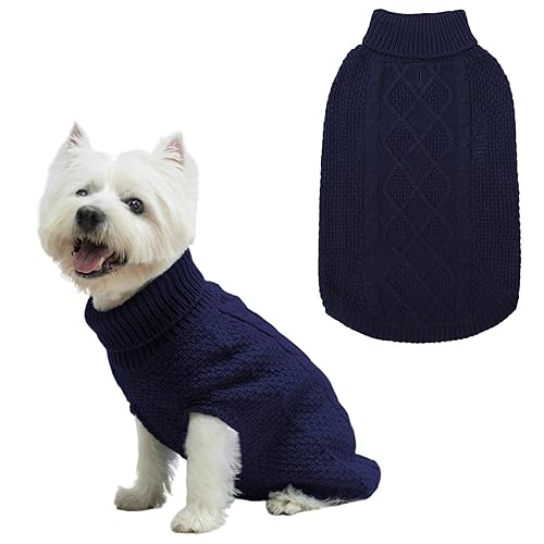 Mihachi Turtleneck Dog Sweater - Winter Coat Apparel Classic Cable Knit Clothes with Leash Hole for Cold Weather, Ideal Gift for Pet in New Year X-Small