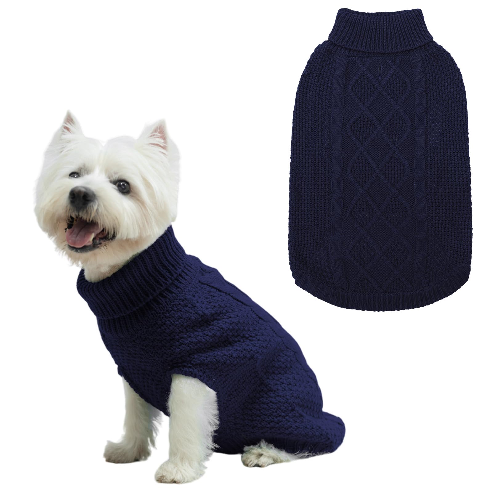 Mihachi Turtleneck Dog Jumper - Dog Sweater Winter Coat Apparel Classic Cable Knit Clothes with Leash Hole for Cold Weather