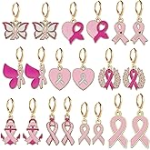 MALOYANVE 10 Pairs Breast Cancer Earrings Set for Women Pink Ribbon Drop Earrings Beaded Breast Cancer Awareness Earrings with Motivational Survivor Support Jewelry Gifts