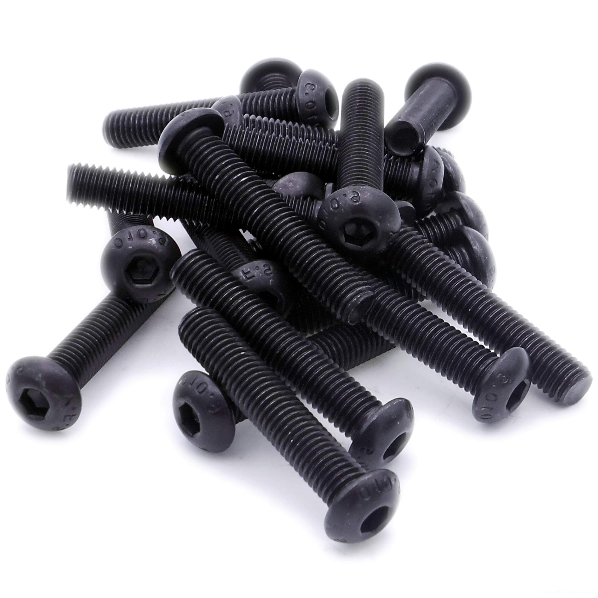 M4 (4mm x 40mm) Hex Socket Button Machine Screw (Bolt) - Black Steel (Pack of 20)