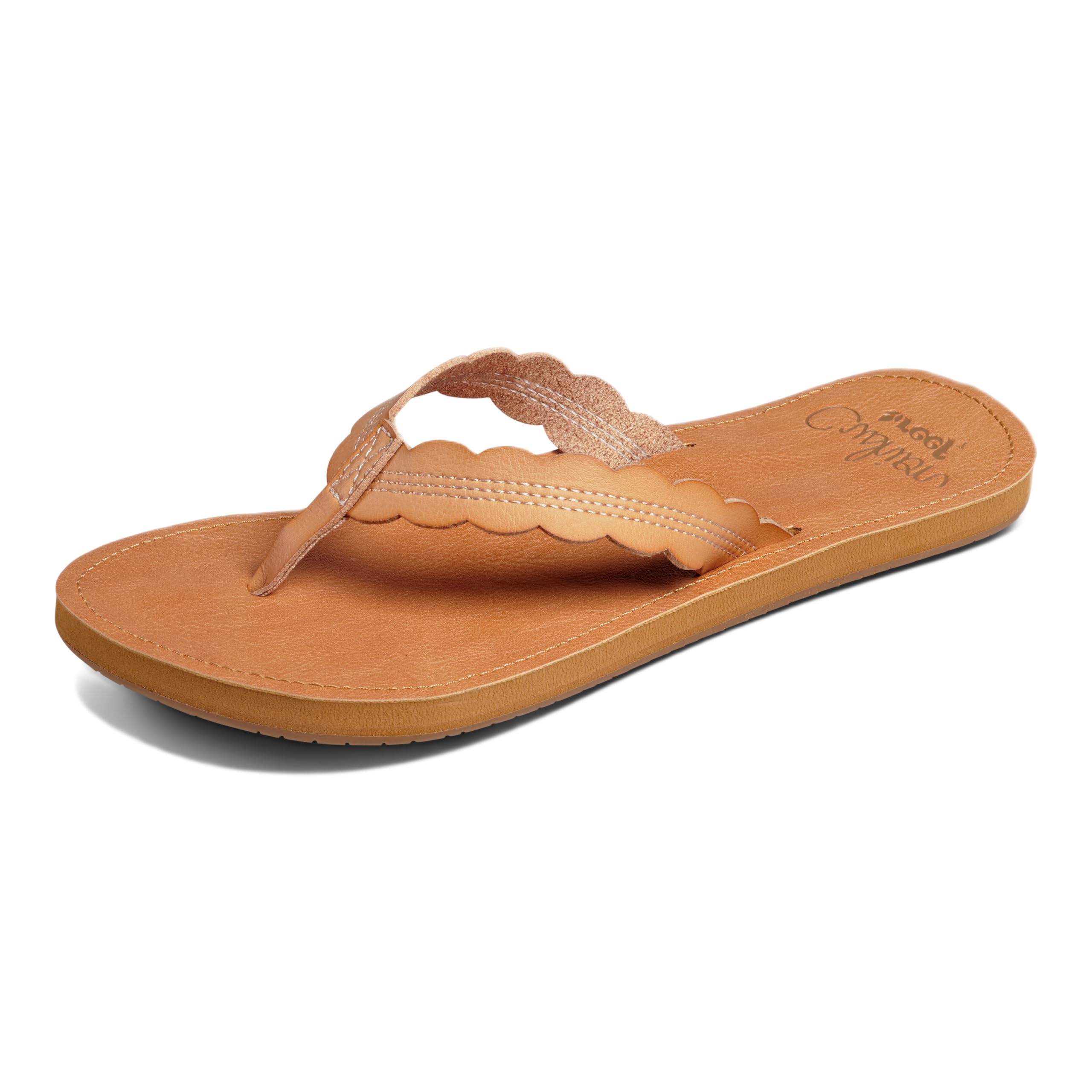 Reef Cushion Scallop Womens Flip Flop, Vegan Leather, Soft Cushion Footbed, Natural, 5 Image