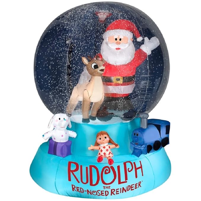 CHRISTMAS INFLATABLE 6' RUDOLPH & SANTA SNOW GLOBE 75TH ANNIVERSARY