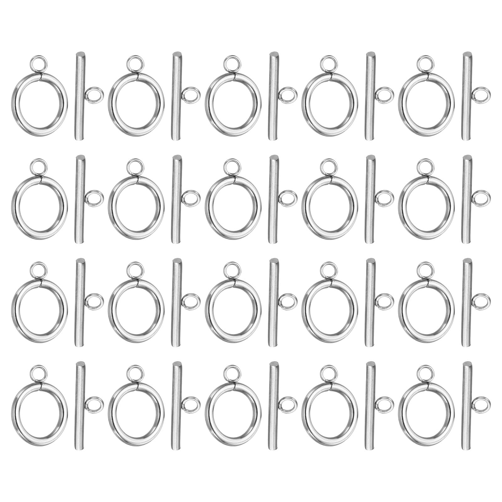 PATIKIL 14mm/0.55in Dia Toggle Clasp, 20 Set 304 Stainless Steel Round Clasp Closure Connector & T-Bar for Jewelry Making Necklace Bracelet Craft DIY, Silver