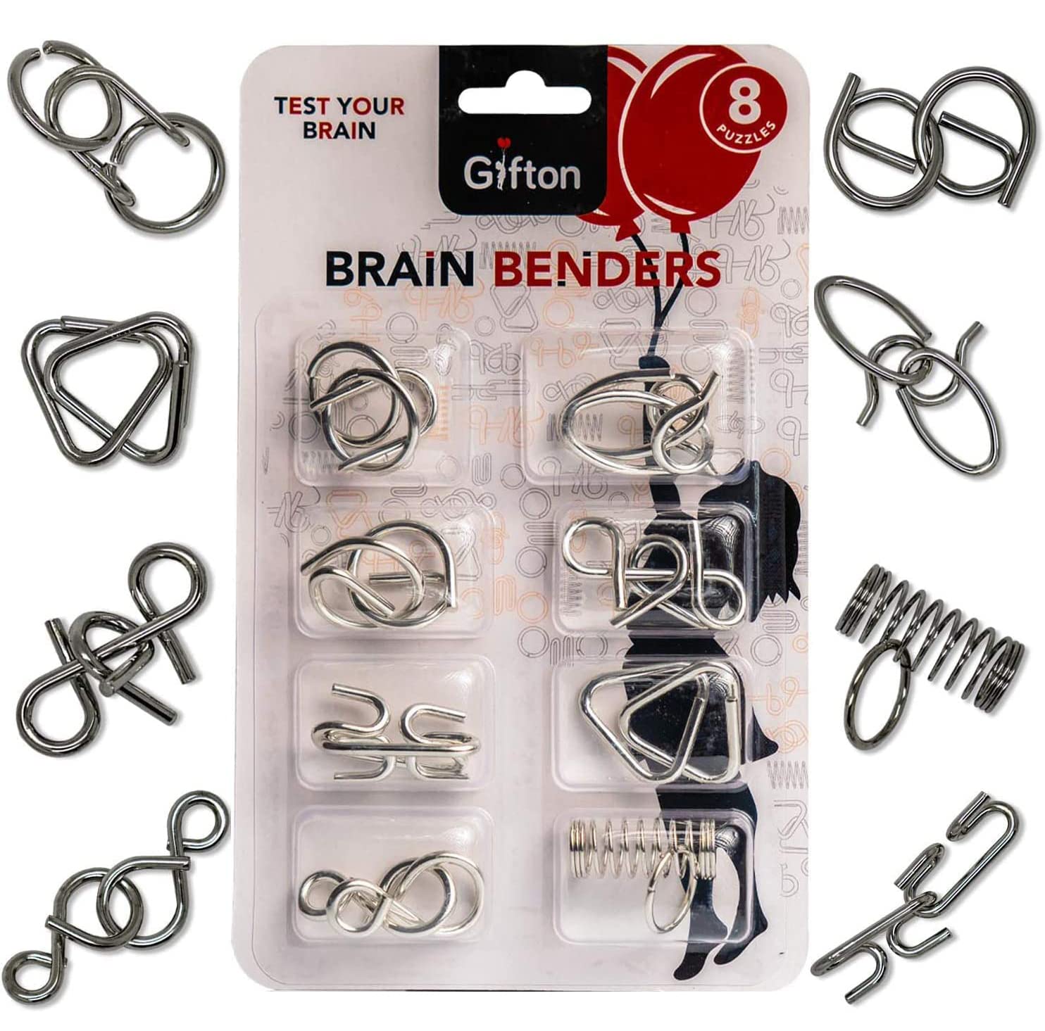 Gifton - Metal Brain Teaser Wire Jigsaw Puzzle - Mind IQ Test Game - Gift for Teen Boy Girl Men Women Adult Birthday Present - Cracker Christmas Stocking Filler (Pack of 8)