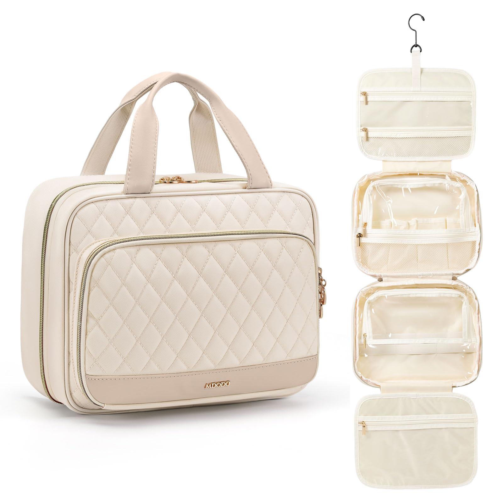 Photo 1 of MDODO Travel Toiletry Makeup Bag for Women Hanging Toiletry Bag Cosmetic Organizer Make up Bags for Women Travel Makeup Essentials, Beige