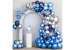 RUBFAC 87pcs Metallic Blue Silver Balloon Garland Arch Kit, 18 12 10 5 Inch Blue Silver Confetti Latex Party Balloons for Birthday Graduation Baby Shower Decoration