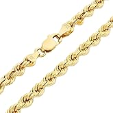 Nuragold 10k Real Yellow Gold 4mm Rope Chain Diamond Cut Necklace (16"-30") Italian Jewelry for Men & Women