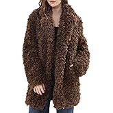 Amazhiyu Women's Faux Fur Jacket Long Winter Lapel Coat Pockets Fuzzy Outerwear