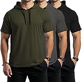 Ficerd 3 Pack Big and Tall Men's Hoodie Short Sleeve Workout T Shirts Casual Running Athletic Pullover Sweatshirt