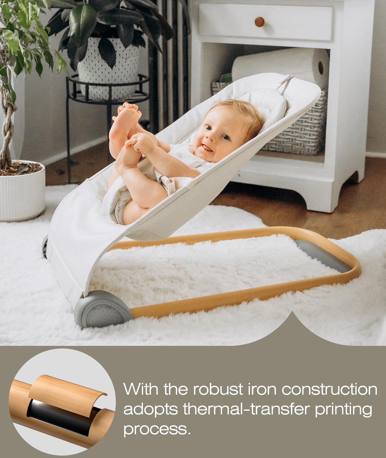 Fodoss Baby Bouncer, Portable Bouncer Seat for Babies, Ergonomic Design Baby Bouncer Chair, Baby Bassinet for Infants, Beige