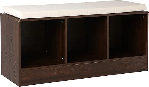 Amazon Com Amazonbasics 3 Cube Entryway Shoe Storage Bench With Cushioned Seat Espresso Home Kitchen