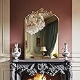 HQiJun Wall Mirror Window Decorative Traditional Vintage Ornate Baroque Mirrors Antique Arched Farmhouse for Living Room Bedroom Entryway Bathroom Vanity (24 * 36 * 1.2, Gold)