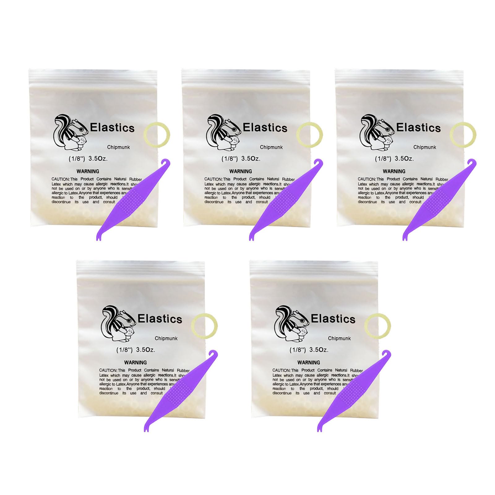 1/8 Inch Orthodontic Elastics, 500 Pack Medium 3.5 Ounce Fix Tooth Gap, 5 Pack Elastic Placer for Braces