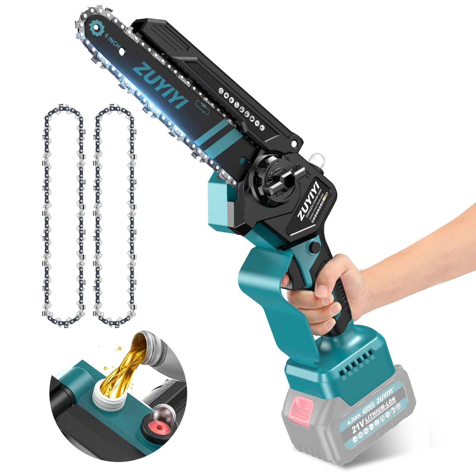 Photo 1 of ZUYIYI Mini Chainsaw 6 Inch Cordless for Makita 18V Battery, Brushless Handheld Small Chain Saw with Auto Oiler, Electric Chainsaw for Garden Courtyard Tree Branch Wood Cutting (Battery NOT Included)