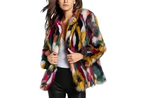 Gihuo Women’s Multicolor Faux Fur Coat Winter Warm Gradient Color Outwear Jacket Fall Shaggy Furry Open Front Cardigan