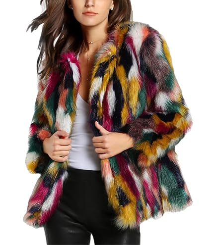 Yimoon Faux Fur Coats Women Fluffy Fur Jacket Winter Multicolor