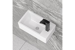 Floating Vessel Sink For Bathroom - Fulorni 18"x10" Bathroom Vessel Sink Rectangular Wall Mounted White Ceramic Porcelain Vanity Sink Right Hand Bowl Basin