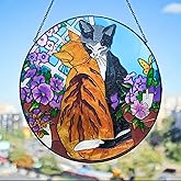 Infinite Oasis Stained Glass Cats Wall Hanging, a Charming Sun Catcher for Window Decor with a Cardinal Accent Room Scandinavian Decor (10")