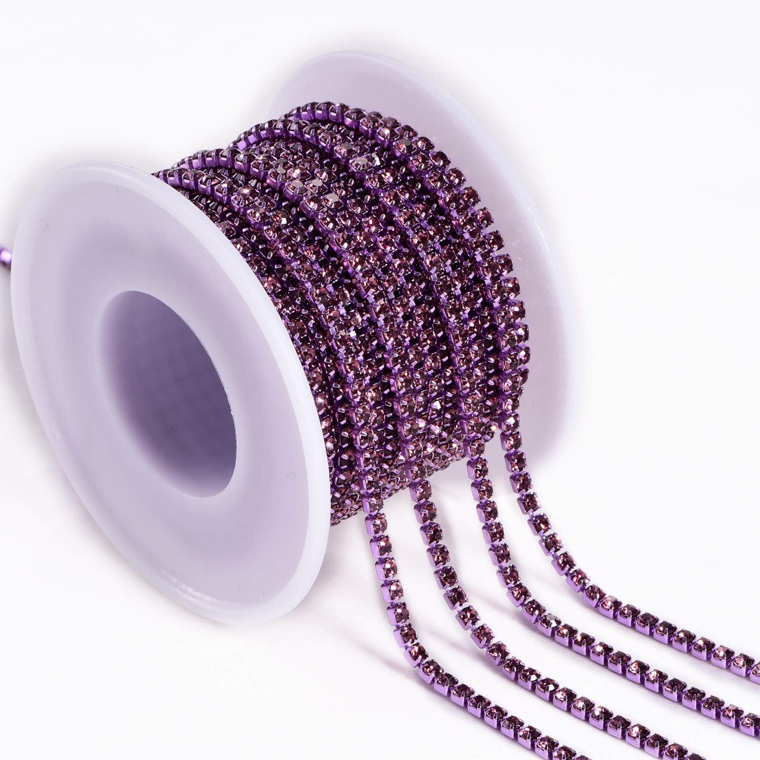 BLINGINBOX Rhinestones Chain, 10 Yards SS8/2.5mm Colorful Glass Sew On Rhinestones with The Same Color Bottom Sew On Trim (It.Amethyst, SS8-2.5mm)