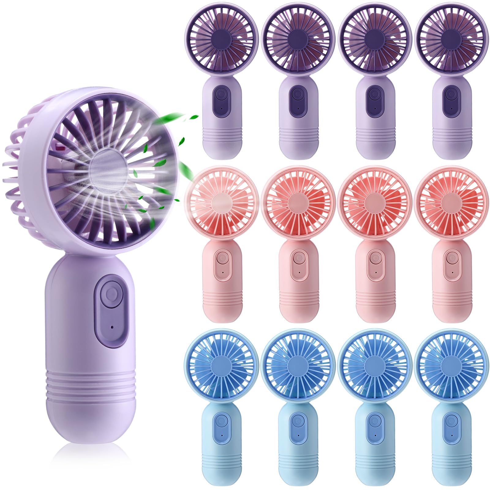 Photo 1 of Rossesay 12 Pack Mini Portable Handheld Fan Bulk for Travel 3 Speeds, Rechargeable USB Battery Operated, Small Personal Eyelash Fans for Women Men Indoor Outdoor(Pink Blue Purple,Classic Style)