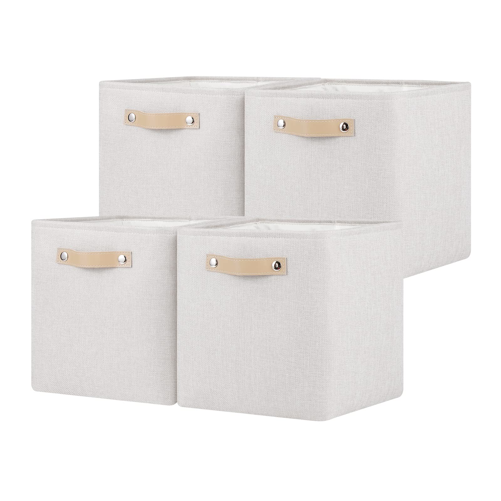 Photo 1 of EvanColin Fabric Storage Cubes for Office, Home, Laundry, Square Cube baskets 11x11, Foldable Cube Storage Bins with Leather Handles for Closet, Organizing, Toys(Beige,4-Pack)