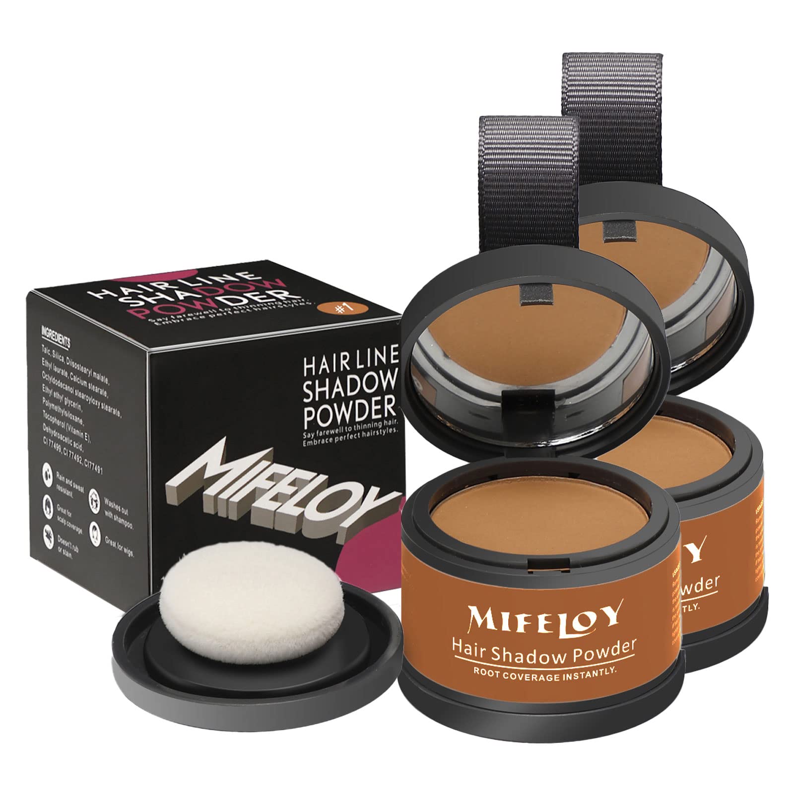 MIFELOY 2 Pcs Root Touch Up Powder, Cover Up Hair Color for Grays, Root Coverage, Men Roots Concealer for Beard Line Eyebrow, Women Instantly Shadow Powder for Thinning Grey Hairline, Light Brown