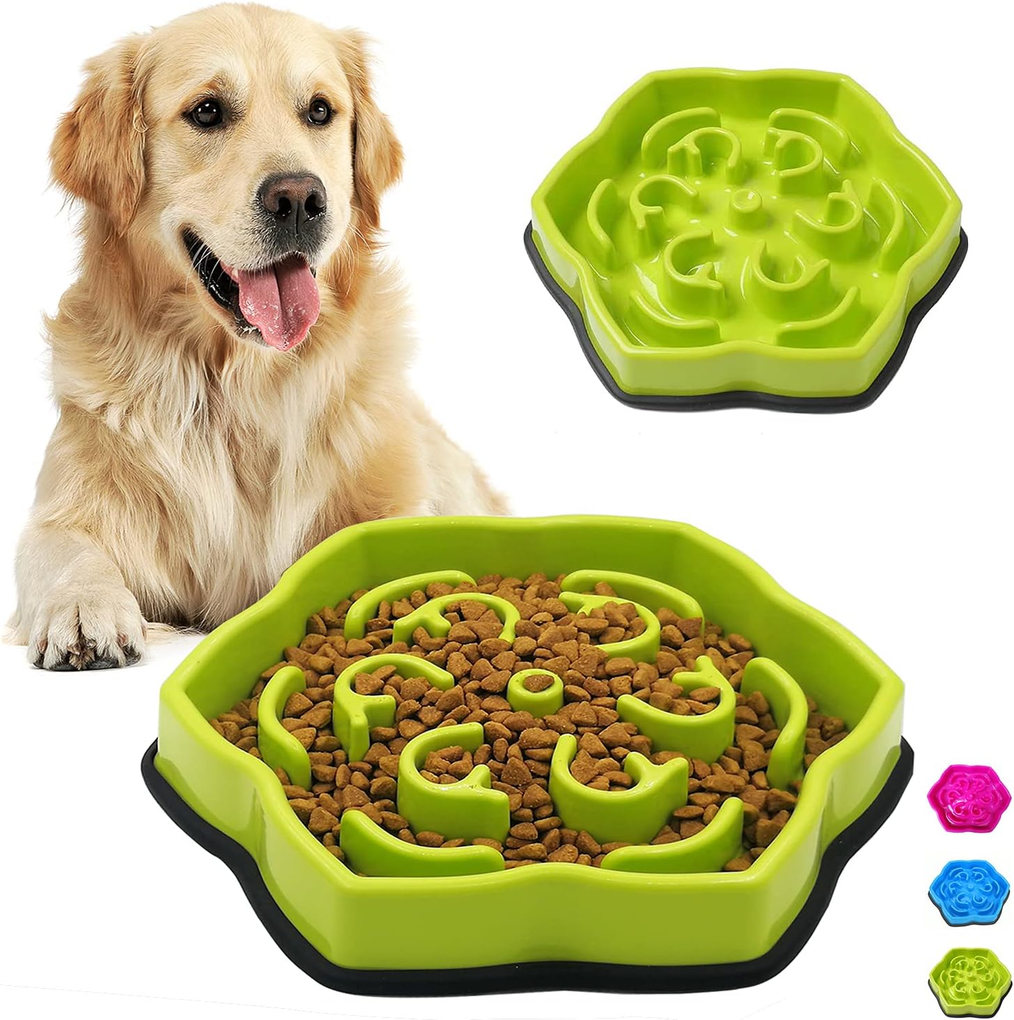 Slow Feeder Dog Bowls,Puzzle Feeder Bloat Stop to Slow Down Eating,Pet Slower Food Feeding Dishes for Medium Small Breed & Puppies (Green Rose)