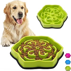 Slow Feeder Dog Bowls,Puzzle Feeder Bloat Stop to Slow Down Eating,Pet Slower Food Feeding Dishes for Medium Small Breed & Puppies (Green Rose)