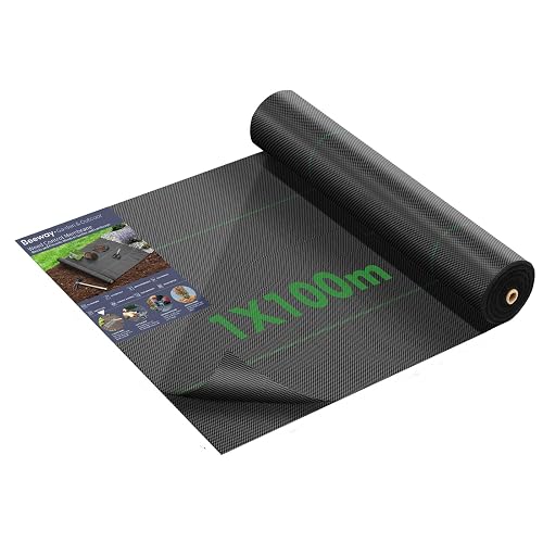BEEWAY Weed Control Membrane 1m x 100m/Roll, Heavy Duty Weed Suppressant Membrane 90gsm, UV Stabilised Weed Barrier Fabric/Ground Cover for Patios Garden Landscape Flower Beds