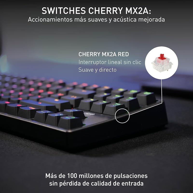 XTRFY K4V2 TKL, Teclado Gaming con Cable sin Bloque Numérico, Disposición Francia (AZERTY), Iluminación RGB, Switches Mecánicos MX2A RED, Negro