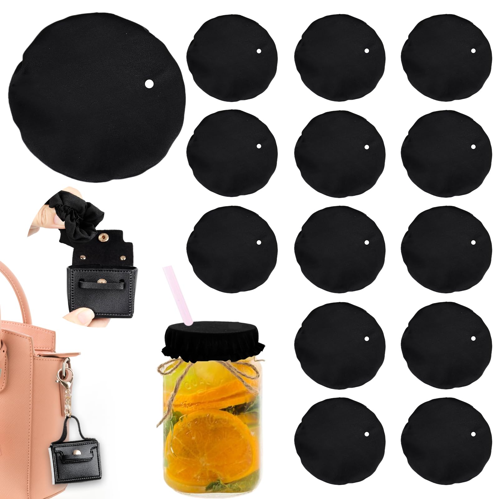 Photo 1 of Esmorah 15Pcs Scrunchie Drink Cover with Keychain Pouch, Alcohol Safety Protection for Women Girl, Reusable Elastic Polyester Drink Covers with Straw Holes Fitting Most Cups at Bar & Club Nights