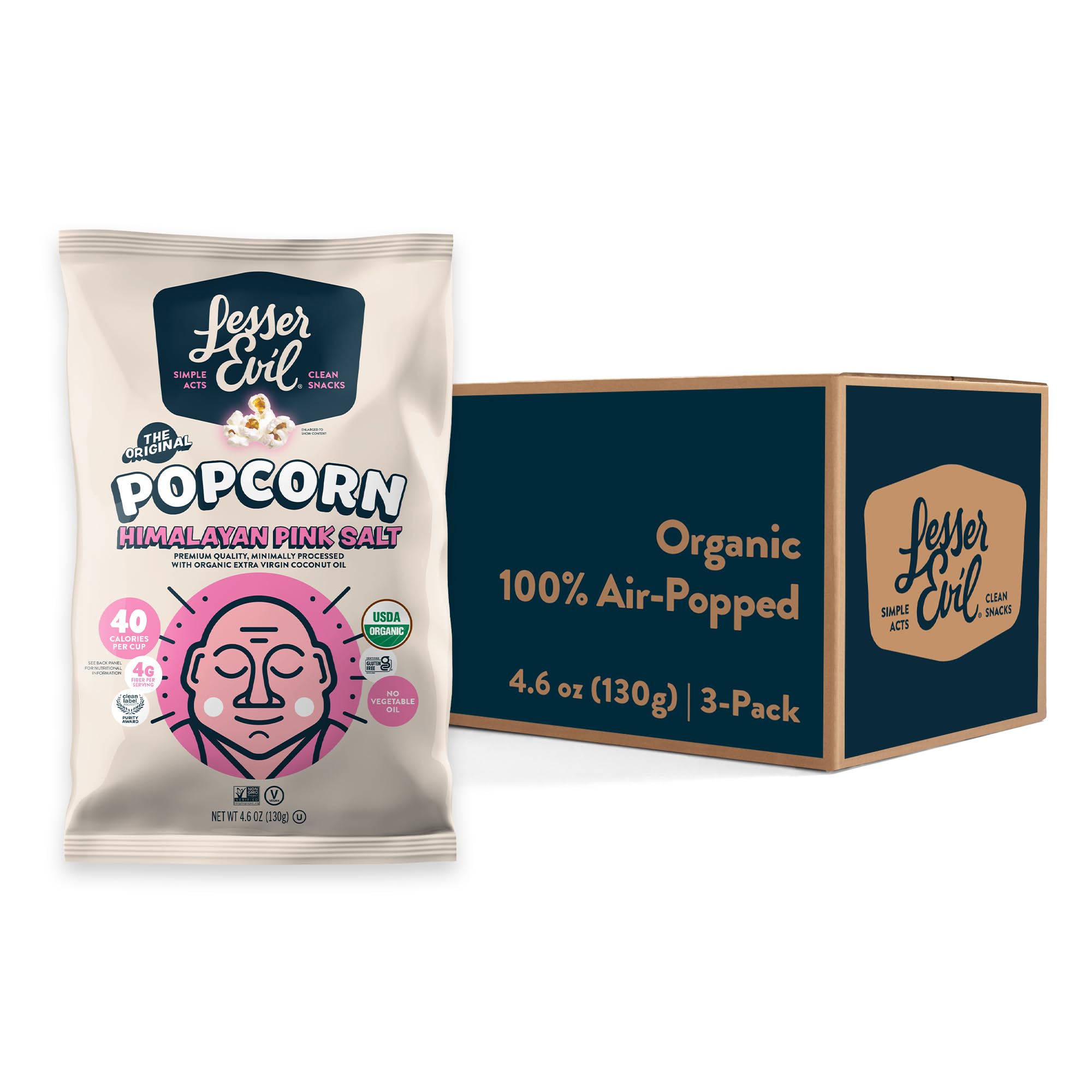 Photo 1 of ***BB MAY 15 2026***LesserEvil Himalayan Pink Salt Organic Popcorn, Premium Quality, Minimally Processed, No Vegetable Oil, 4.6 Oz, (Pack of 3)