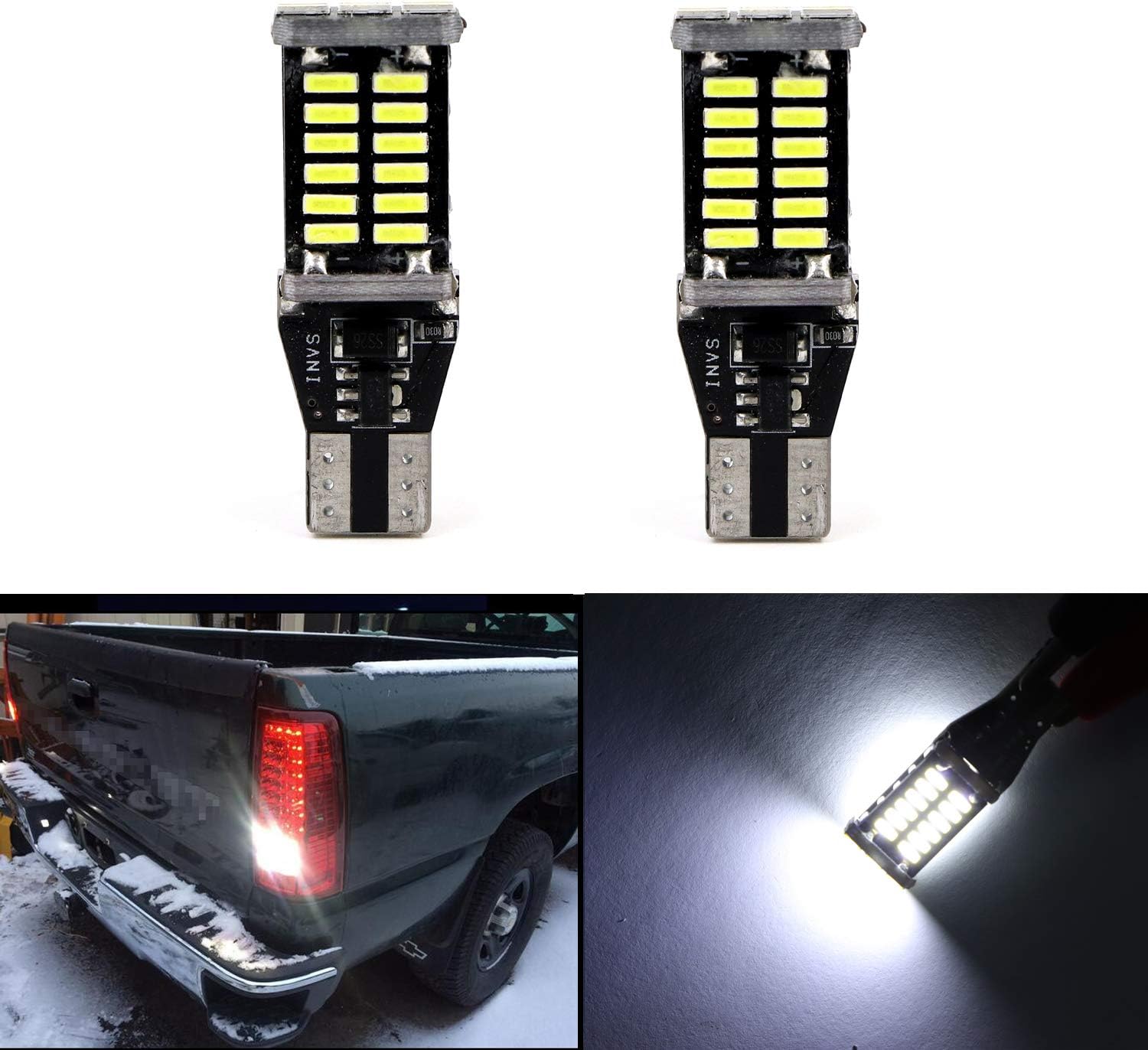 912 921 906 904 902 W16W Reverse Light Bulbs Map Light Super Bright 30pcs 4014SMD LED Brake Tail Bulb Lights Backup Lights Lamp (Set of 2)