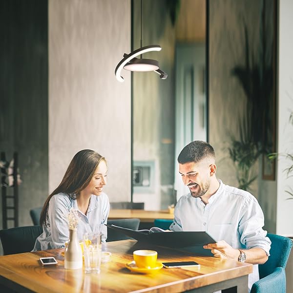 FIMEI LED SATURN PENDANT LIGHTS, 3000-6000K DIMMABLE ADJUSTABLE HANGING CHANDELIER SATURN RING DESIGN FOR DINING ROOM KITCHEN ISLAND ENTRYWAY BEDROOM FOYER BLACK (BLACK, 1)