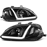 Auto Dynasty 3D LED DRL Projector Headlights for 99-00 Honda, Black Clear | 3D LED DRL Projector Headlights Assembly Compatible with 1999-2000 Honda Civic, Driver and Passenger Side, Black Clear