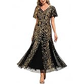 Ever-Pretty Women's Elegant Sequin Formal Evening Dress Mermaid V-Neck Short Sleeves Mother of Bride Dresses 02547