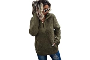 AQOTHES Womens Loose Casual Zipper Sherpa Fleece Pockets Pullover Sweatshirt for Women