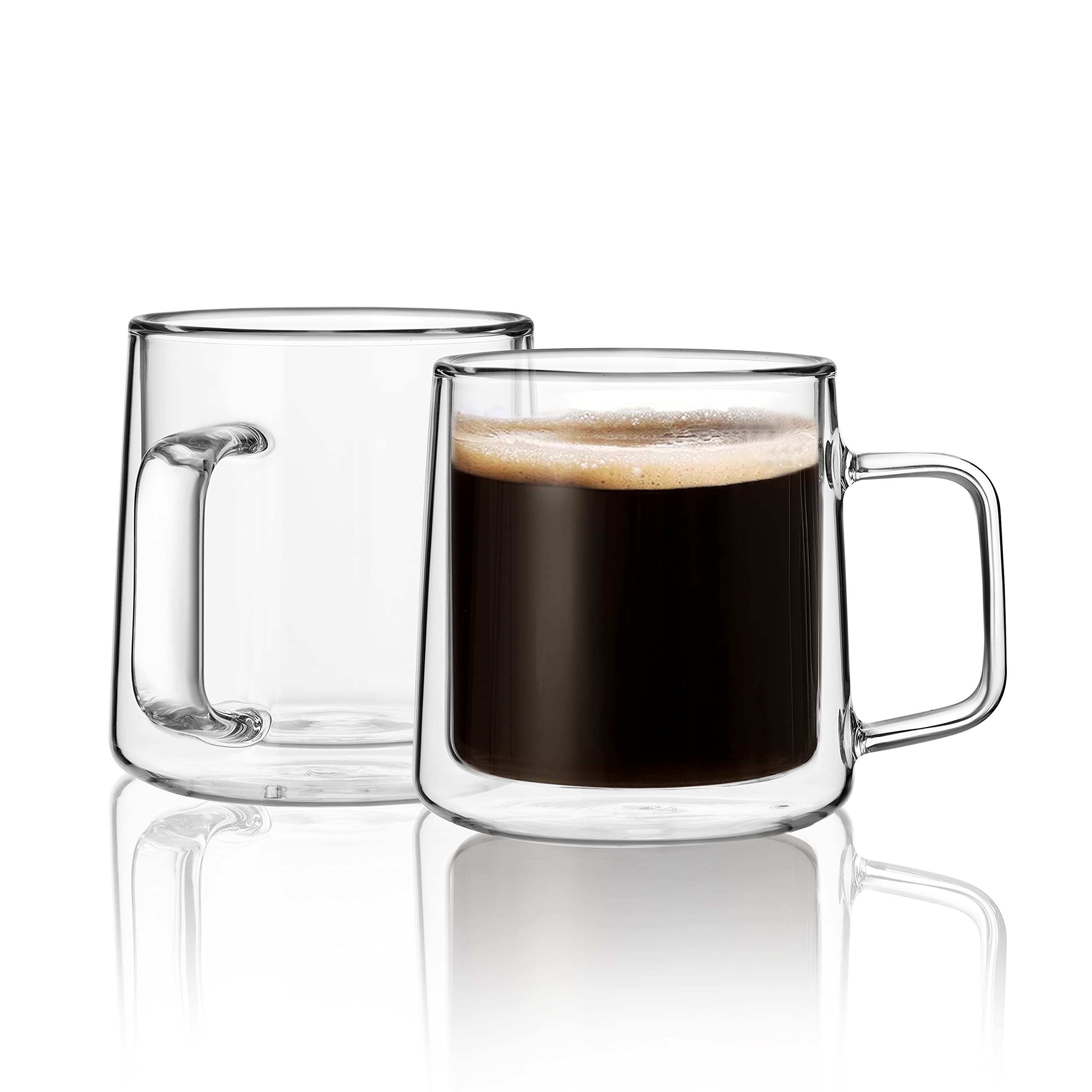 CNGLASS Glass Coffee Mugs 300ml,Double Wall Insulated Glass Mugs with Handle,Clear Espresso Mugs for Latte,Cappuccino,Tea Bag,Set of 2