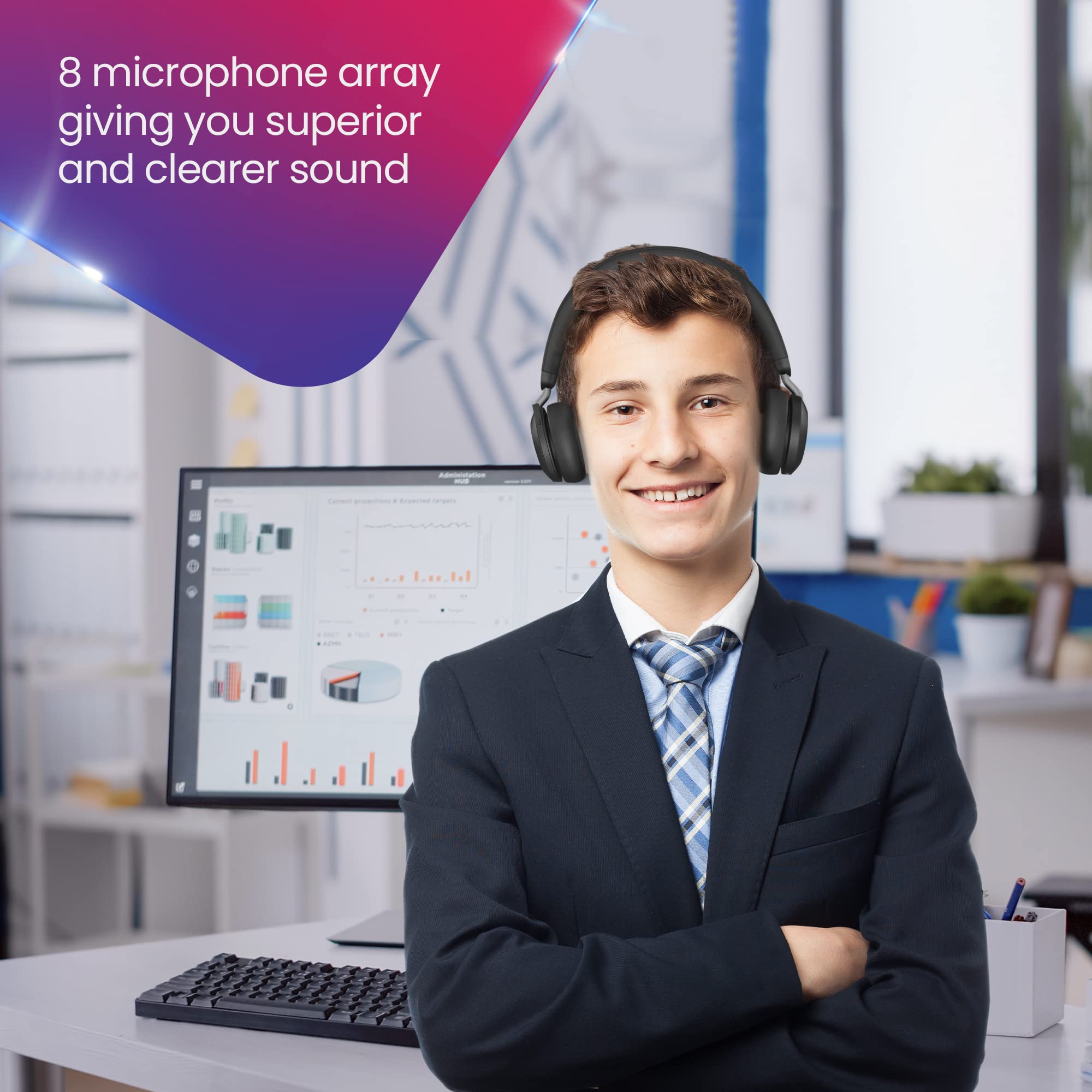 Jabra Evolve2 75 Wireless Headset Stereo UC w/Charging Headset Stand, USB Dongle, Compatible w/Zoom, RingCentral, Smartphones, Tablets, PC/MAC, 27599-989-989, w/Gold Support Plan and Mobile Wallet